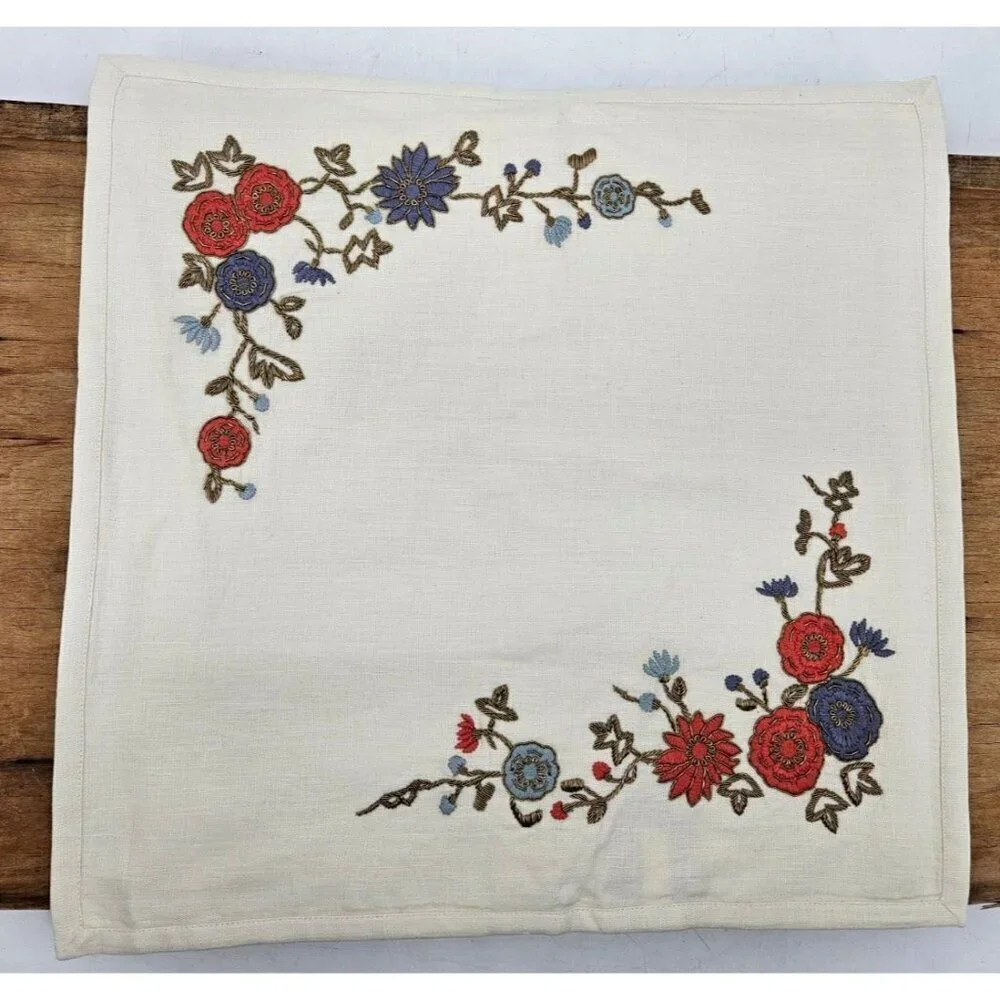 New Ralph Lauren Macall Embroidery Pillow Cover 18x18 Cream Floral Linen